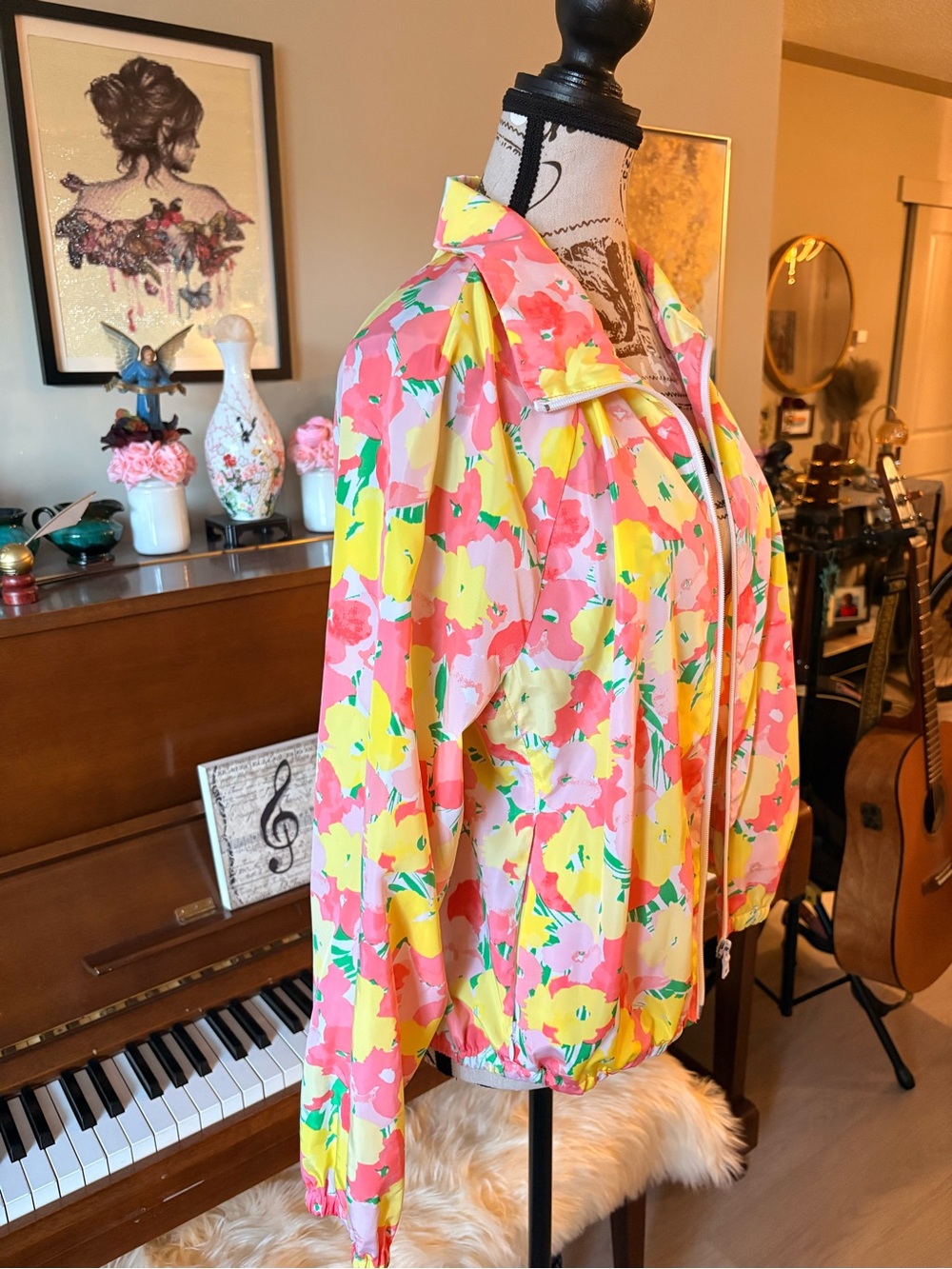Ruby Rd. Floral Zip-Front lightweight Jacket - Pink & Yellow - Picture 4 of 6